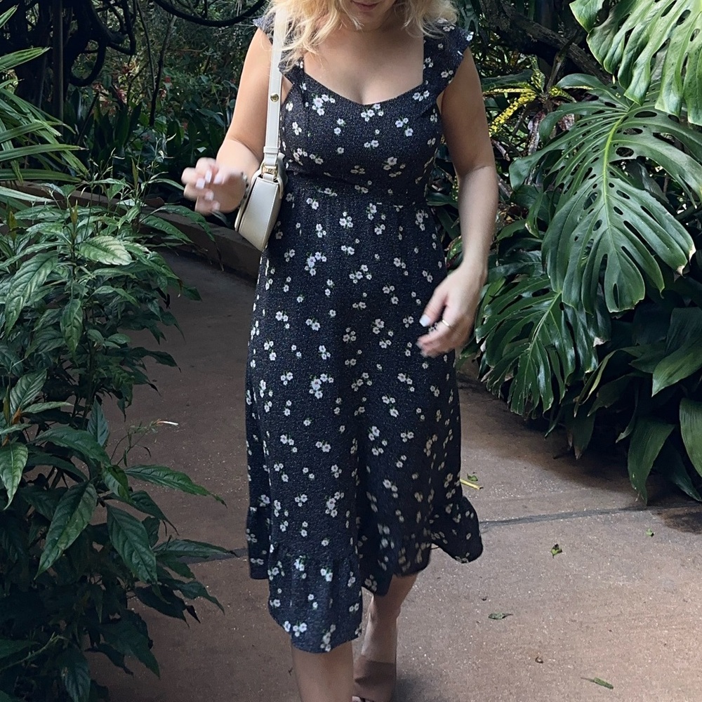 Black Floral Midi Dress